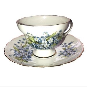 VTG Royal Seagrave Fine Bone China Cup Saucer Forget Me Nots Gold Edged England